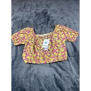 Mayoral Kerrigan Elbow‎ Sleeve cropped Top Size 14 Cantaloupe Flower Print  NWT
